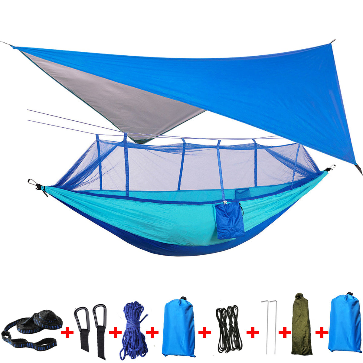 IPRee® 300KG Load 18pcs/set Lightweight Portable Camping Hammock and Tent Awning Set Rain Fly Tarp Mosquito Net Canopy 210T Nylon Hammocks, Waterproof 2000 Tree Straps Sun Shelter - Matthew Petersen