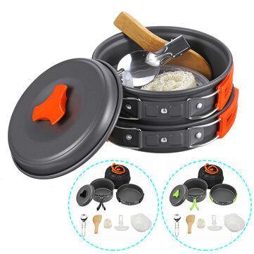 8 PCS Picnic BBQ Cooking Set 1-2 People Non-stick Pots Pans Bowls Outdoor Camping Cookware Kit - Matthew Petersen